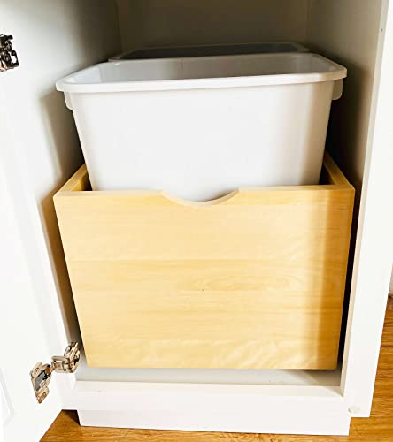 Bottom Mount Pull-Out Trash Can Wood Drawer for Kitchen Cabinet w/ Dual 45 Quart Waste Trash Garbage Bins