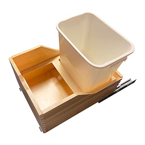 Bottom Mount Pull-Out Trash Can Wood Drawer for Kitchen Cabinet w/ Dual 45 Quart Waste Trash Garbage Bins