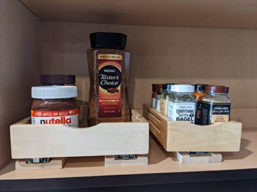 B9 Bottom-Mount Wood Pull Out Spice Rack Drawer Shelf for Upper Kitchen Cabinets and Pantry Closet, for Spices, Sauces, Canned Food etc…