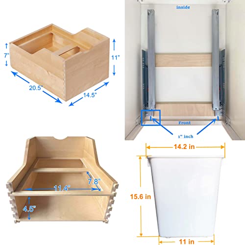 Bottom Mount Pull-Out Trash Can Wood Drawer for Kitchen Cabinet w/ Dual 45 Quart Waste Trash Garbage Bins