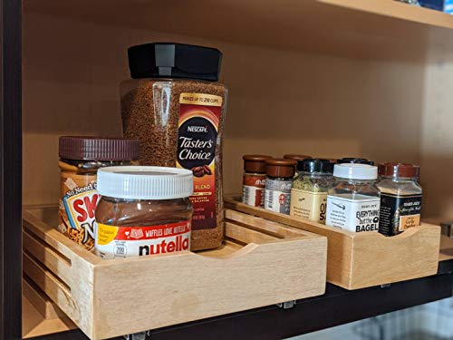 B9 Bottom-Mount Wood Pull Out Spice Rack Drawer Shelf for Upper Kitchen Cabinets and Pantry Closet, for Spices, Sauces, Canned Food etc…
