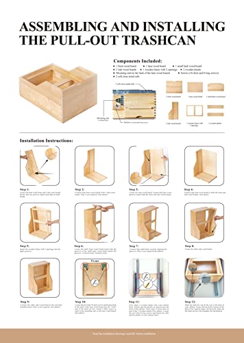 Bottom Mount Pull-Out Trash Can Wood Drawer for Kitchen Cabinet w/ Dual 45 Quart Waste Trash Garbage Bins