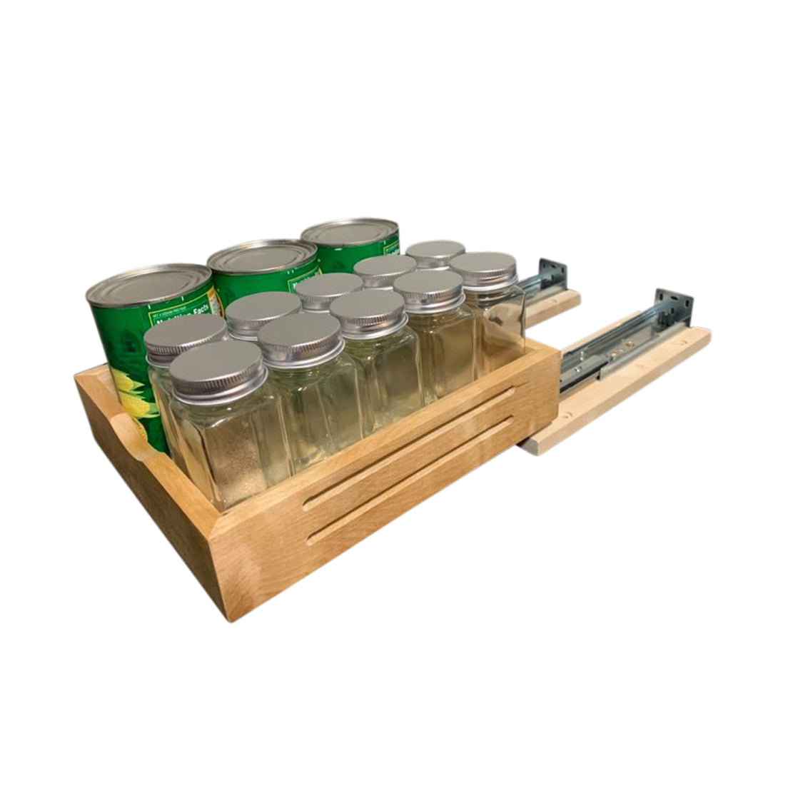 B9 Bottom-Mount Wood Pull Out Spice Rack Drawer Shelf for Upper Kitchen Cabinets and Pantry Closet, for Spices, Sauces, Canned Food etc…