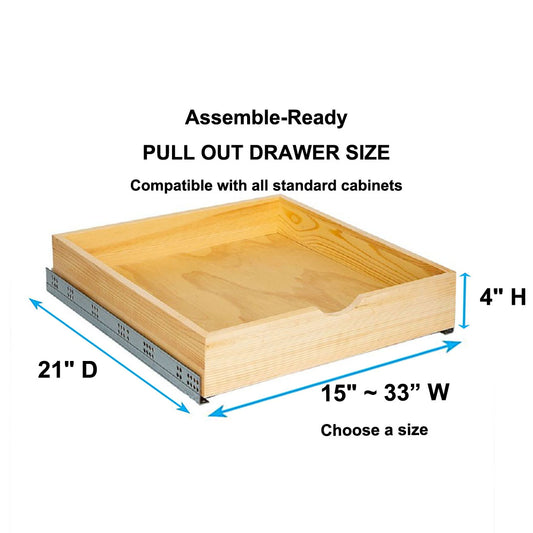 Assemble-Ready Cabinet Shelf Pull-Out Wood Drawer Organizer Storage, Soft Close Rails
