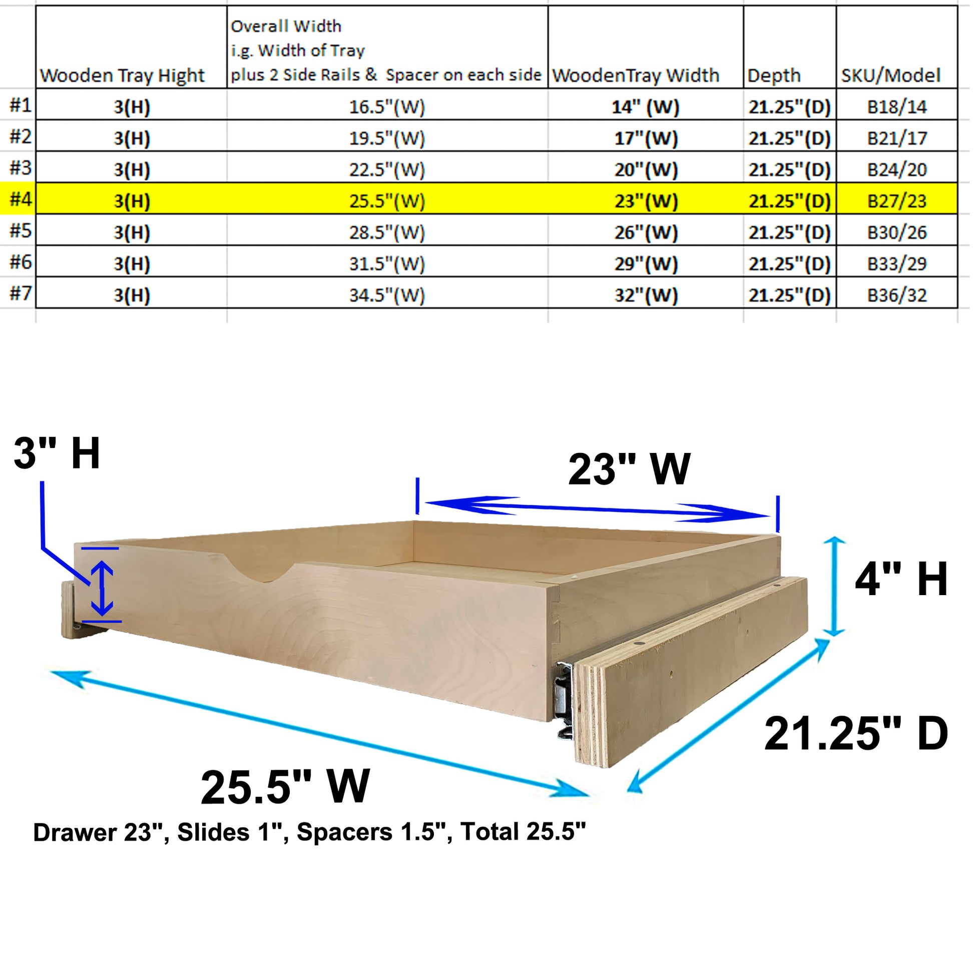 29'' Width Cabinet Roll Out Tray Wood Pull Out Tray Drawer Box Kitchen  Cabinet Organizer, Cabinet Slide Out Shelves, Include Side Mount Drawer  Tracks