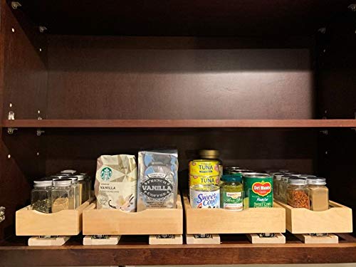 B9 Bottom-Mount Wood Pull Out Spice Rack Drawer Shelf for Upper Kitchen Cabinets and Pantry Closet, for Spices, Sauces, Canned Food etc…