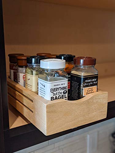 B5 Bottom-mount Wood Pull Out Spice Rack Drawer Shelf for Upper Kitchen Cabinets and Pantry Closet, for Spices, Sauces, Canned Food etc…